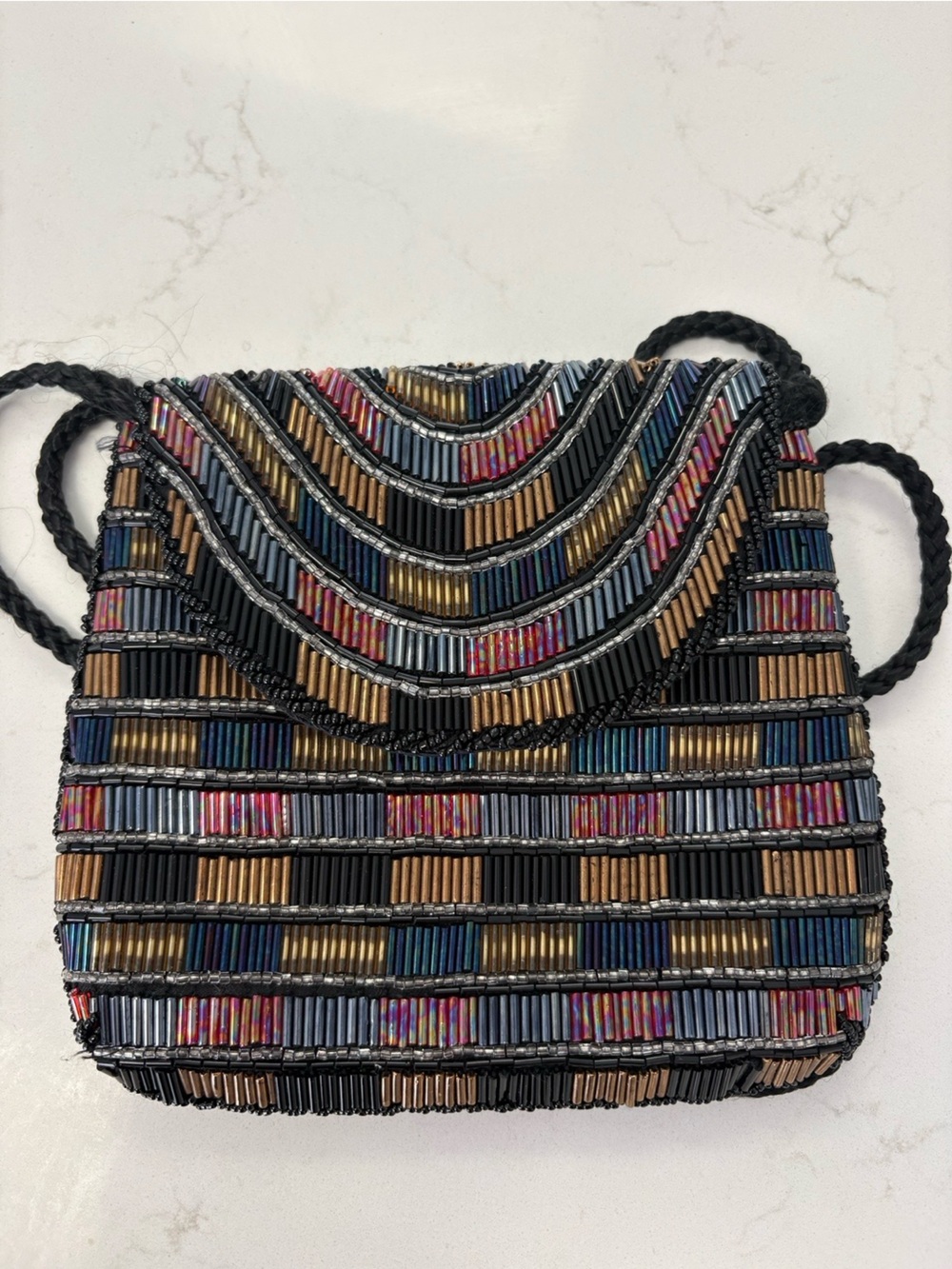 Vintage La Regale Beaded Crossbody Purse Multicolor Striped Evening Bag